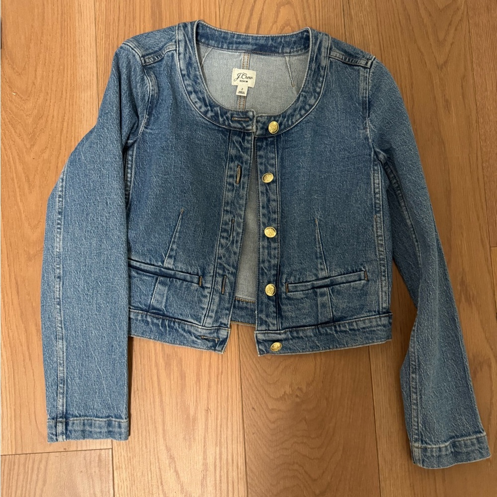J. Crew Blue Denim Jacket with Gold Accents
